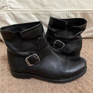Frye Black Leather Ankle Boots with Buckle